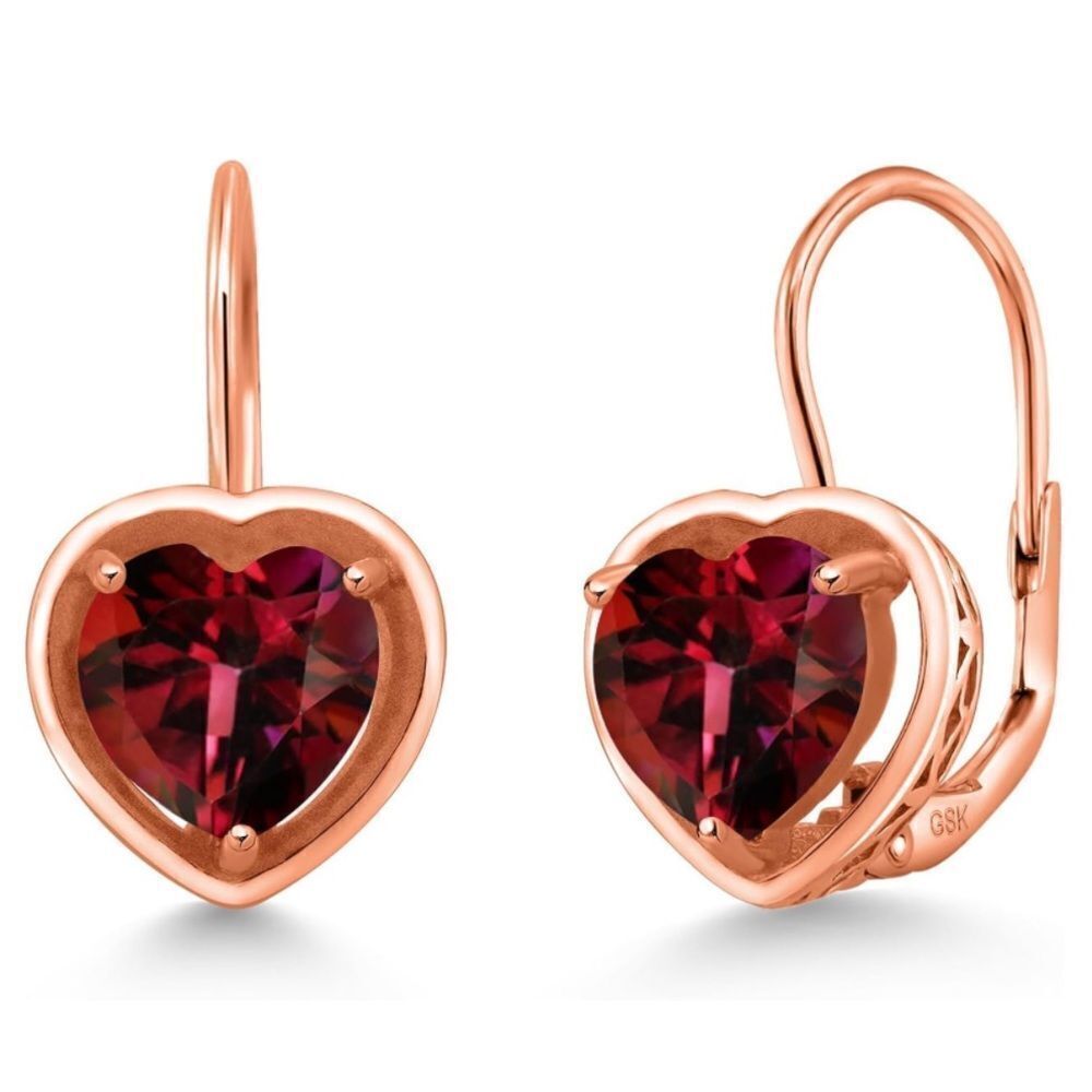 18K Rose Gold 925 with 2.60 Cttw 7MM Red Mystic Topaz Heart Leverback Earrings